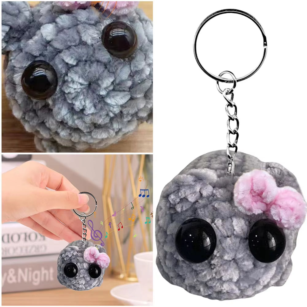 Sad Hamster Meme Plush Toy – Music Sound Keychain, Kawaii Crochet Plush, Cute Key Ring Gift for Men & Women