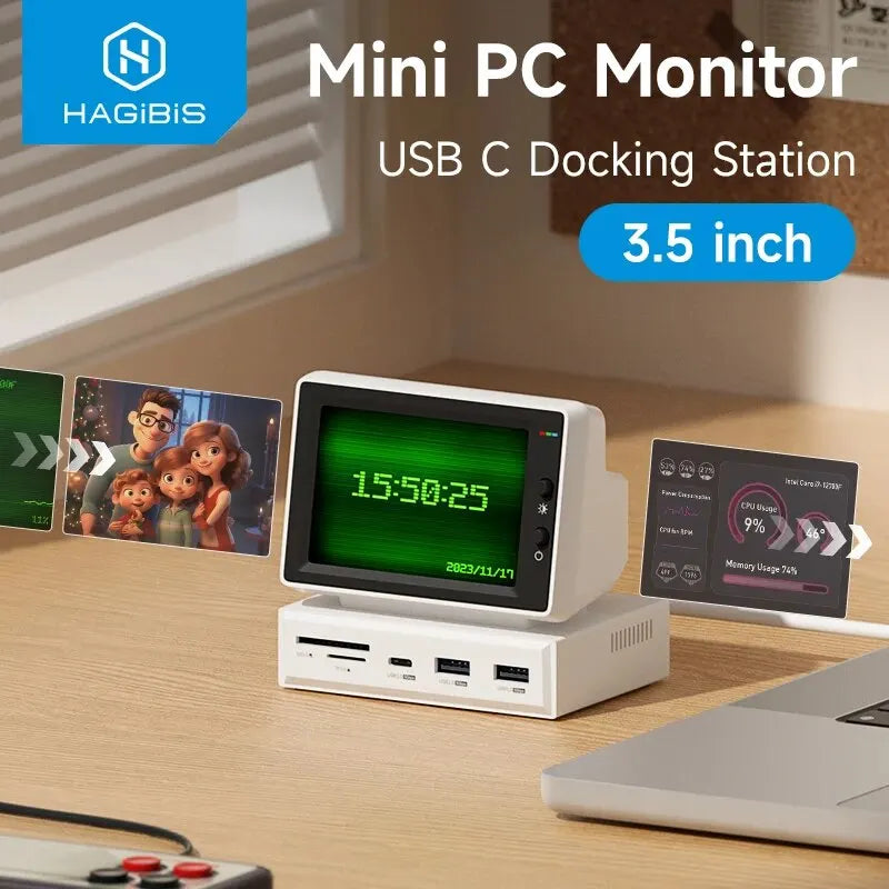 Hagibis 3.5" IPS Mini Screen | AIDA64 PC Monitor | USB-C Hub | CPU RAM HDD Display for Laptop, MacBook & PC