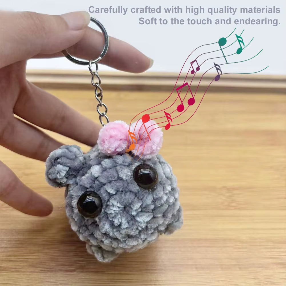 Sad Hamster Meme Plush Toy – Music Sound Keychain, Kawaii Crochet Plush, Cute Key Ring Gift for Men & Women