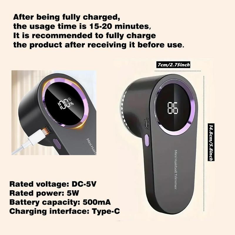USB Rechargeable Electric Lint Remover – Portable Handheld Fabric Shaver with LED Display for Clothes, Bedding & Furniture