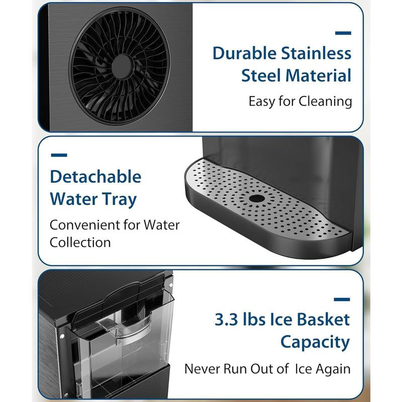 Countertop Nugget Ice Maker – COWSAR 44Lbs/24H with Fast Ice & Auto Dispense
