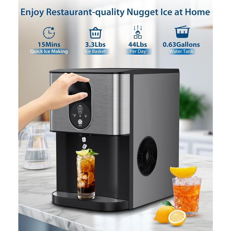 Countertop Nugget Ice Maker – COWSAR 44Lbs/24H with Fast Ice & Auto Dispense