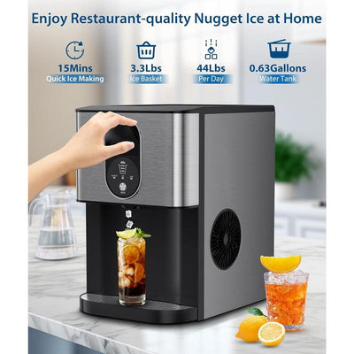 Countertop Nugget Ice Maker – COWSAR 44Lbs/24H with Fast Ice & Auto Dispense