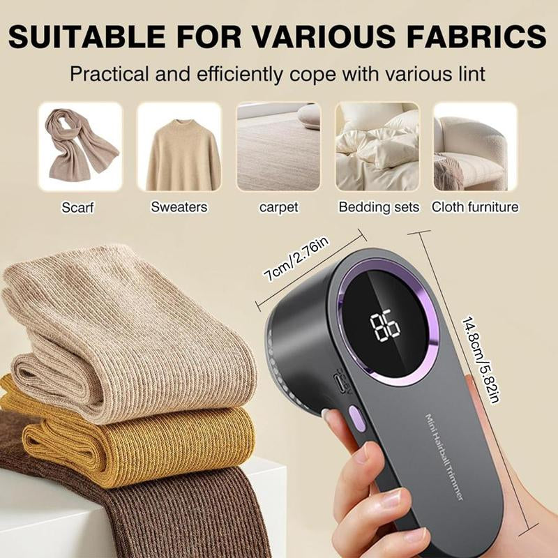 USB Rechargeable Electric Lint Remover – Portable Handheld Fabric Shaver with LED Display for Clothes, Bedding & Furniture